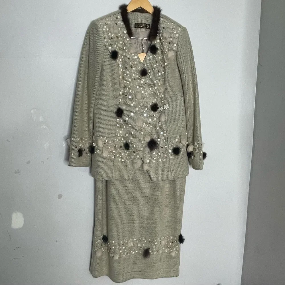 Vintage Donna Vinci Couture Two Piece Embellished Skirt Suit Set Size‎ 16 Flaw